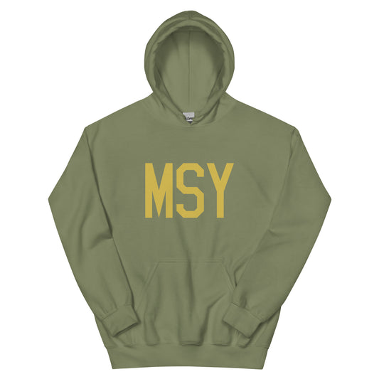 MSY New Orleans Unisex Hoodie • Air Force Lettering in Old Gold • YHM Designs - Image 02