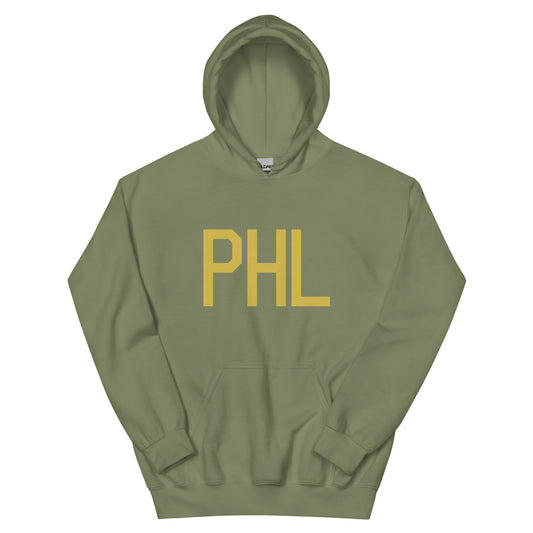 PHL Philadelphia Unisex Hoodie • Air Force Lettering in Old Gold • YHM Designs - Image 02