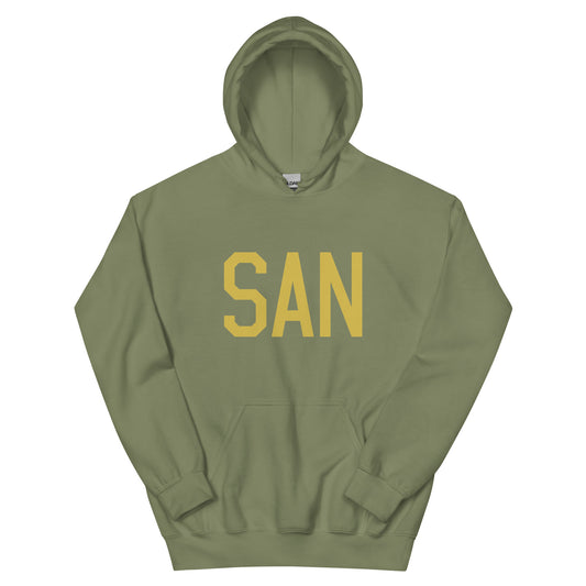 SAN San Diego Unisex Hoodie • Air Force Lettering in Old Gold • YHM Designs - Image 02