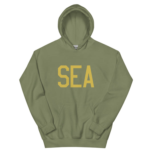 SEA Seattle Unisex Hoodie • Air Force Lettering in Old Gold • YHM Designs - Image 02