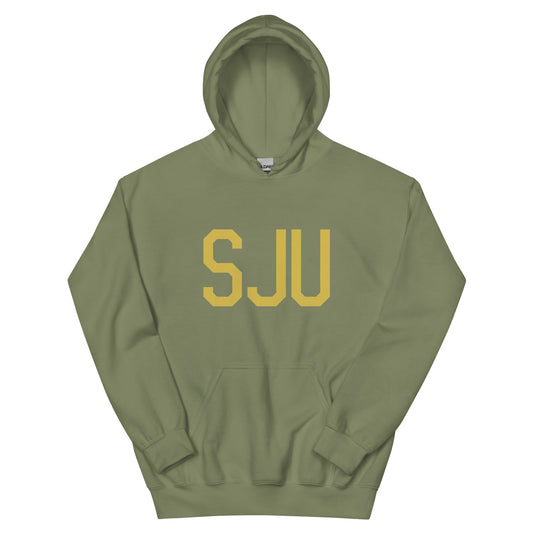 SJU San Juan Unisex Hoodie • Air Force Lettering in Old Gold • YHM Designs - Image 02