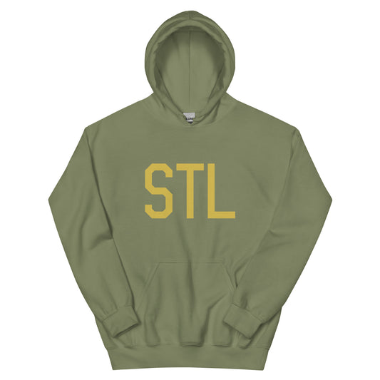 STL St. Louis Unisex Hoodie • Air Force Lettering in Old Gold • YHM Designs - Image 02