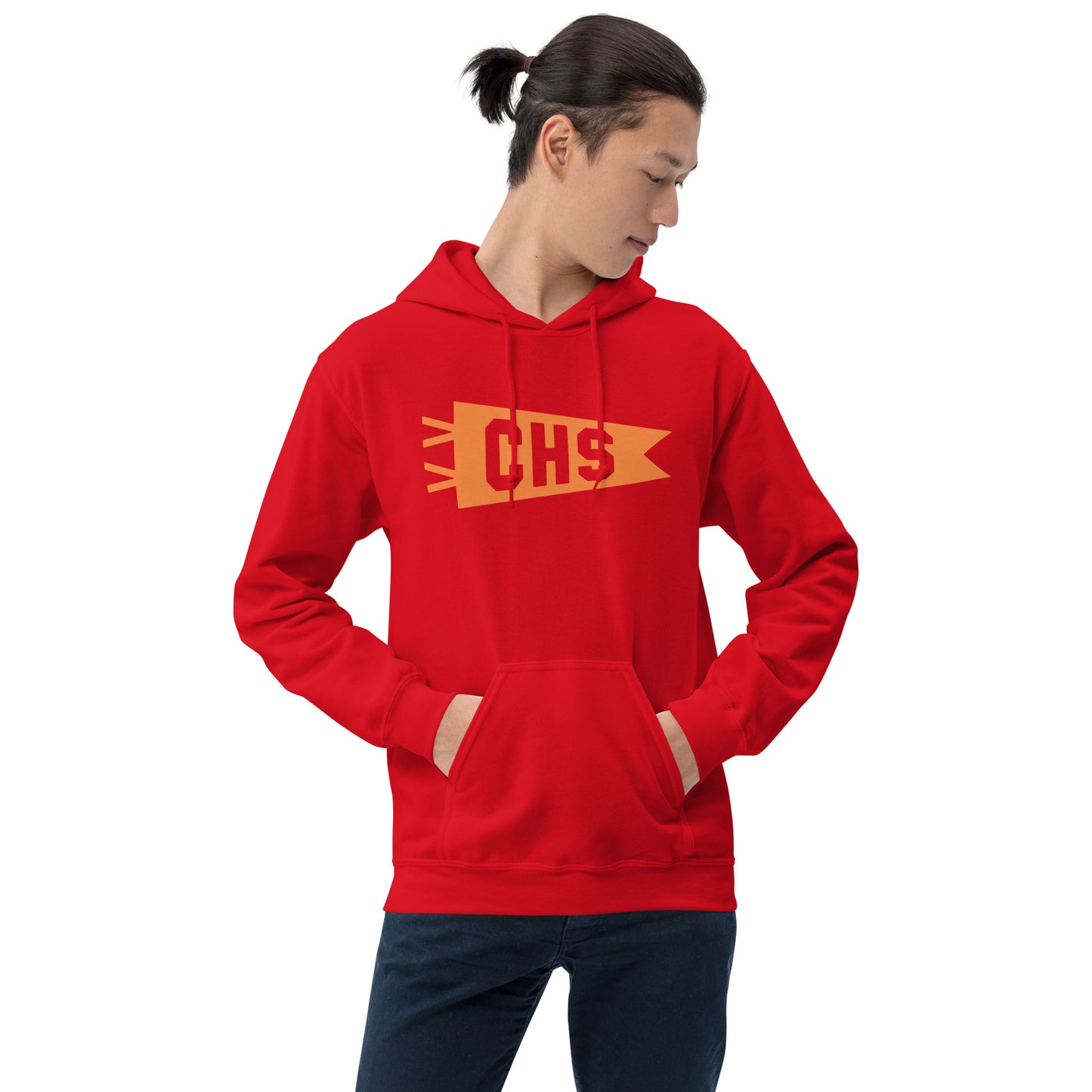 Airport Code Unisex Hoodie - Orange Graphic • CHS Charleston • YHM Designs - Image 07