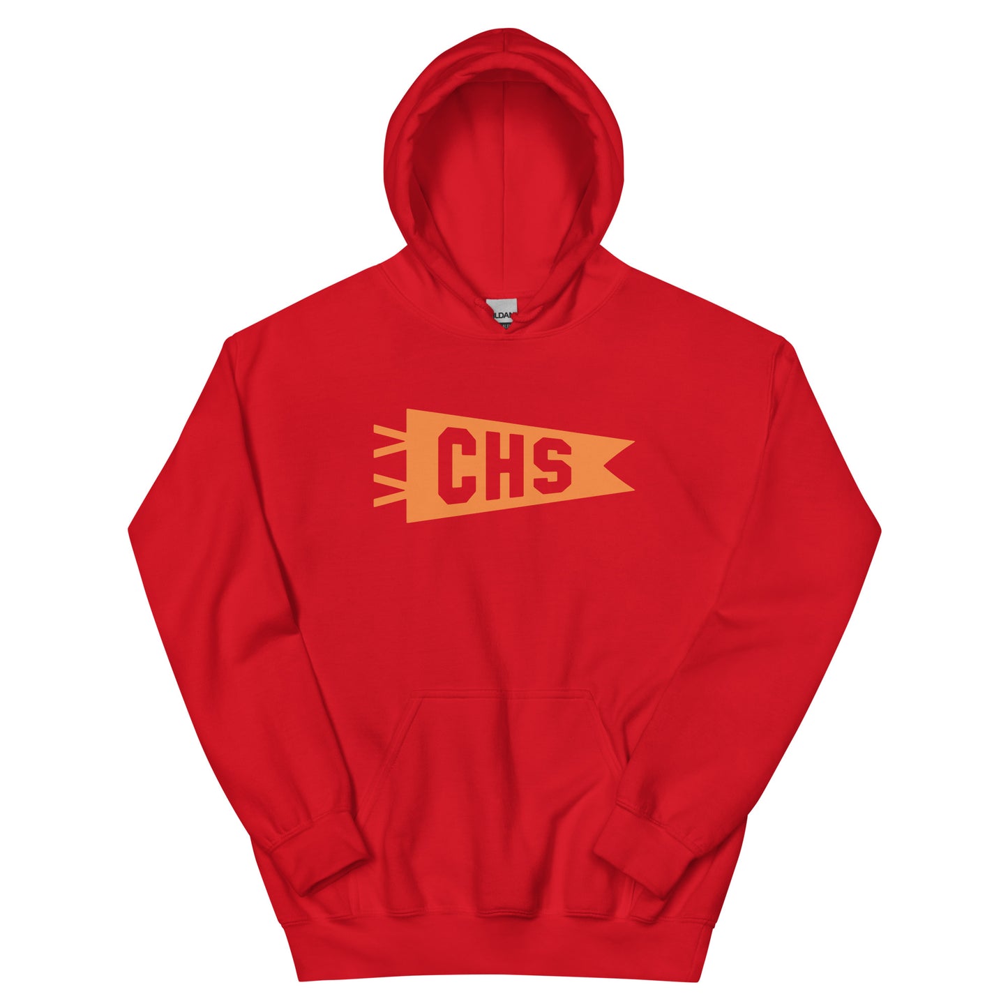 Airport Code Unisex Hoodie - Orange Graphic • CHS Charleston • YHM Designs - Image 02