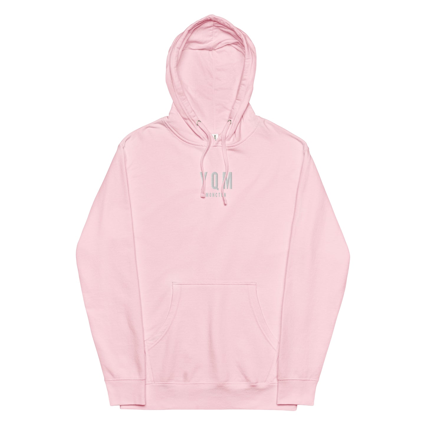 YQM Moncton Midweight Hoodie • Airport Code & City Name in White • YHM Designs - Image 15