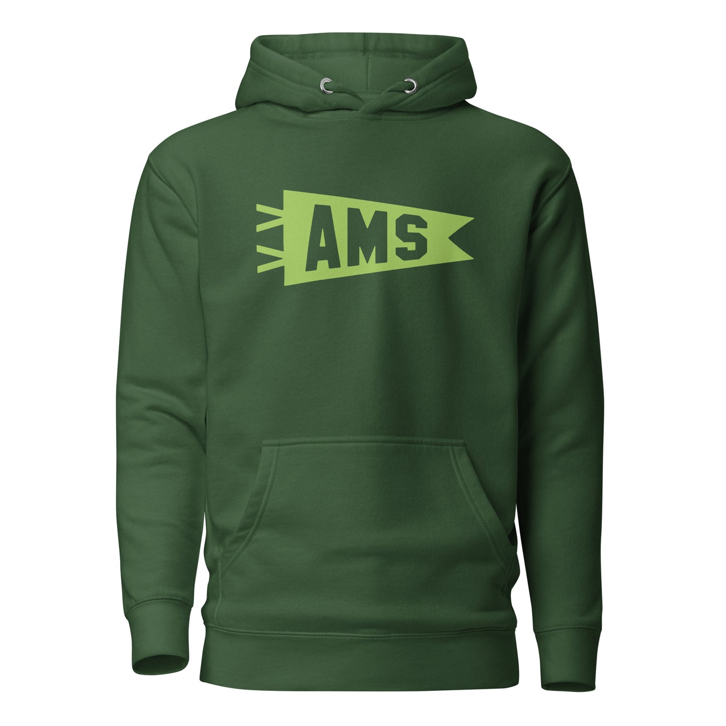 Airport Code Premium Hoodie - Green Graphic • AMS Amsterdam • YHM Designs - Image 07