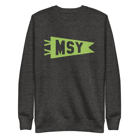 MSY New Orleans Premium Sweatshirt • Banner Design in Green • YHM Designs - Image 02
