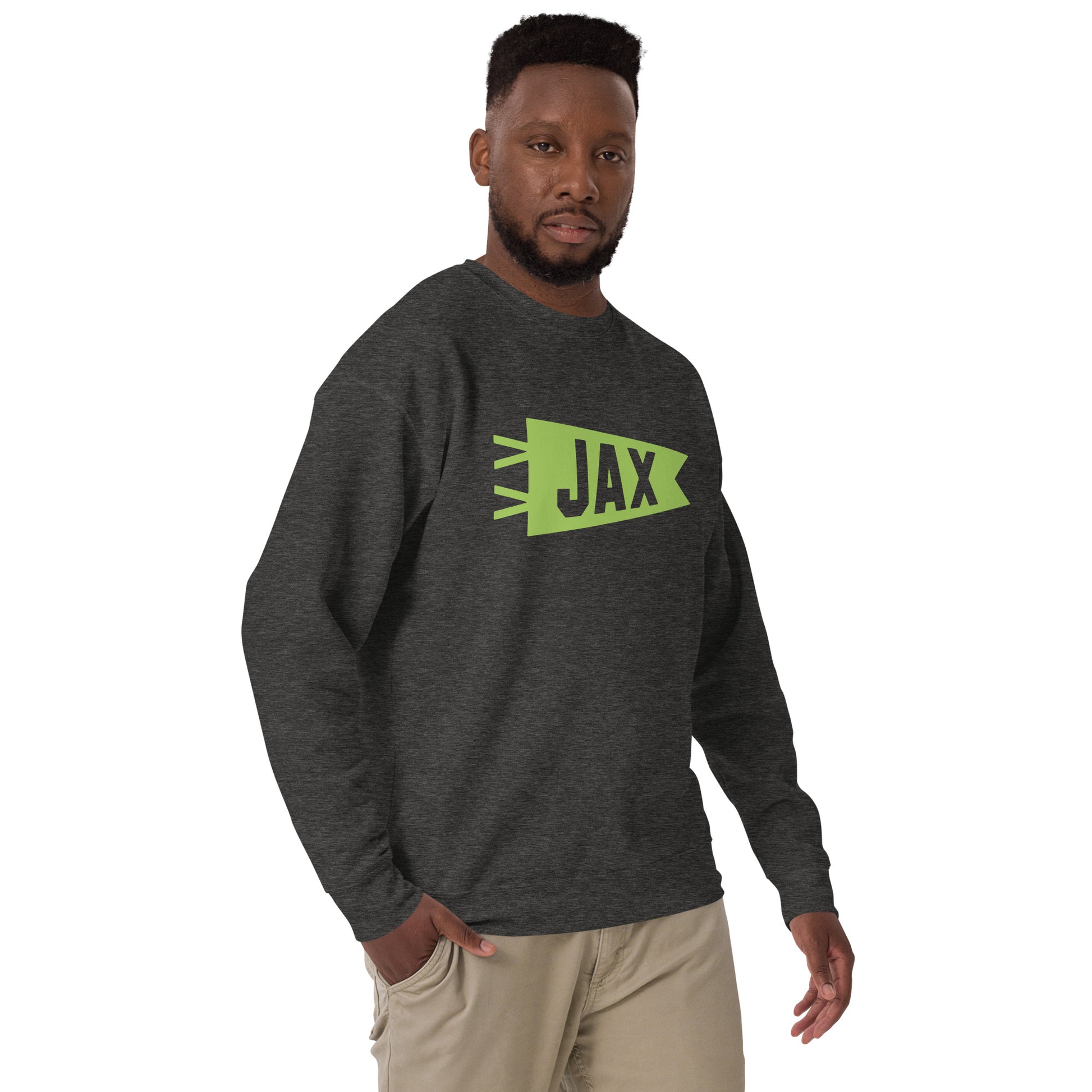 JAX Jacksonville Premium Sweatshirt • Banner Design in Green • YHM Designs - Image 07