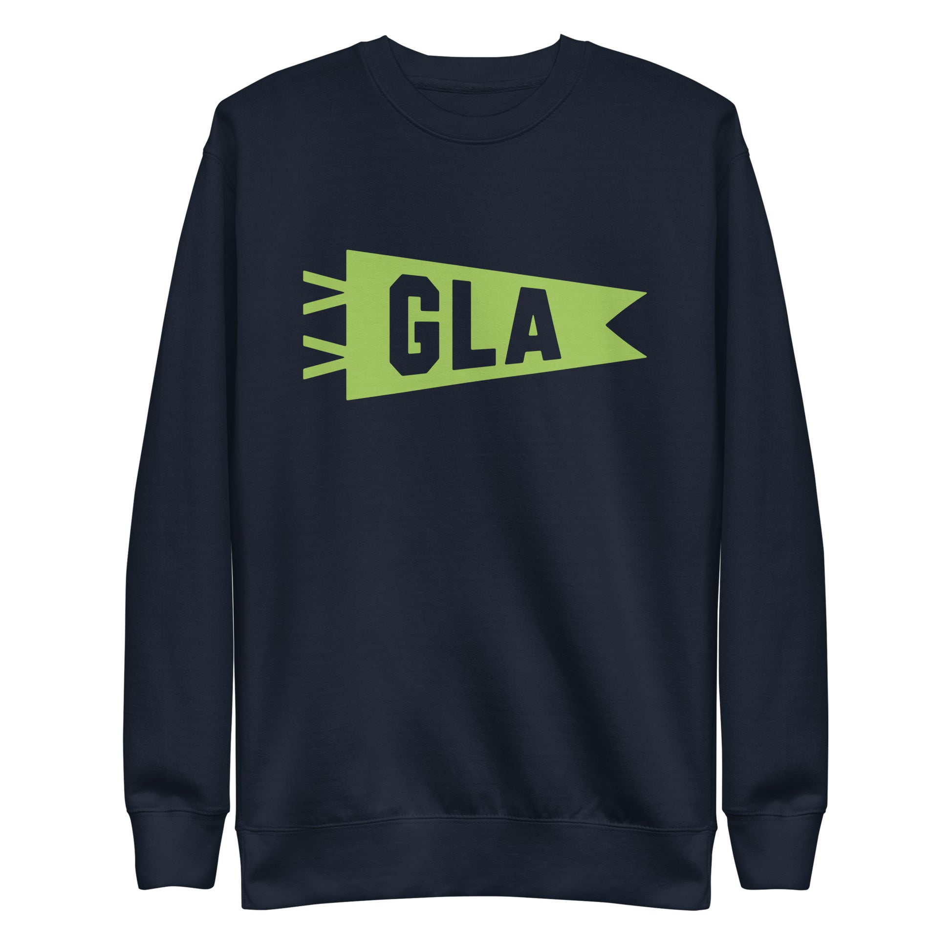 Airport Code Premium Sweatshirt - Green Graphic • GLA Glasgow • YHM Designs - Image 01