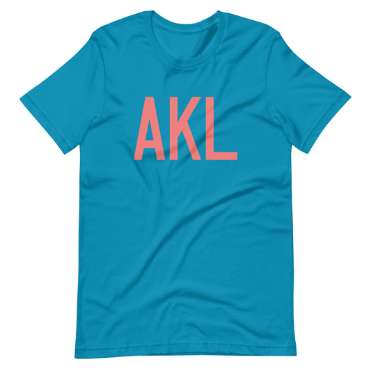 AKL Auckland Unisex T-Shirt • Air Force Lettering in Salmon Pink • YHM Designs - Image 02