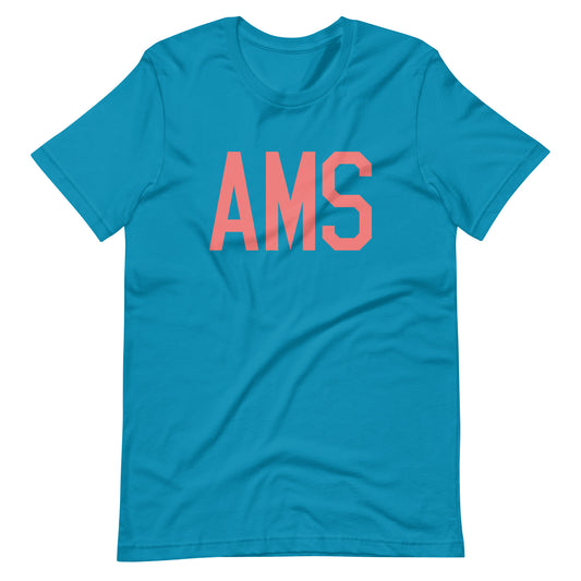 AMS Amsterdam Unisex T-Shirt • Air Force Lettering in Salmon Pink • YHM Designs - Image 02