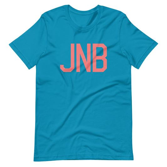 JNB Johannesburg Unisex T-Shirt • Air Force Lettering in Salmon Pink • YHM Designs - Image 02