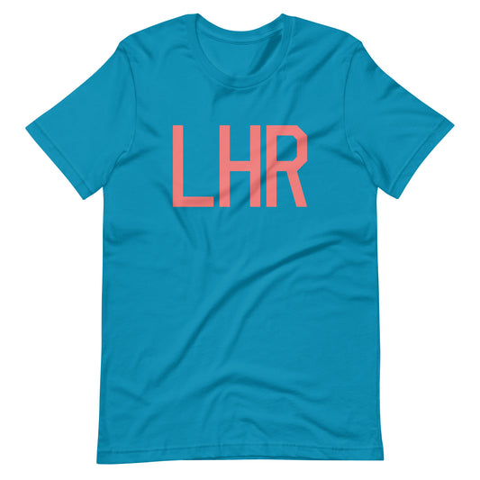 LHR London Unisex T-Shirt • Air Force Lettering in Salmon Pink • YHM Designs - Image 02