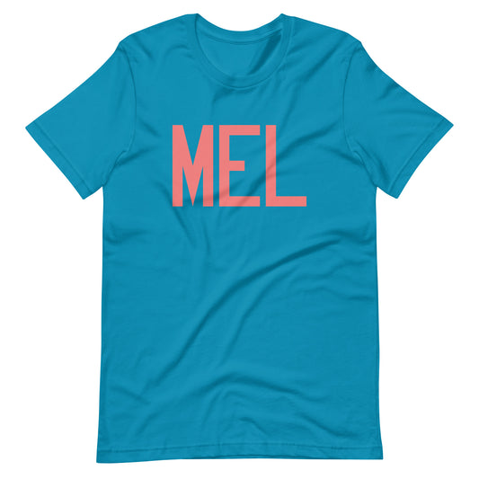 MEL Melbourne Unisex T-Shirt • Air Force Lettering in Salmon Pink • YHM Designs - Image 02