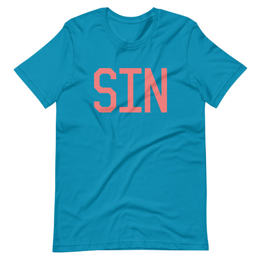 SIN Singapore Unisex T-Shirt • Air Force Lettering in Salmon Pink • YHM Designs - Image 02