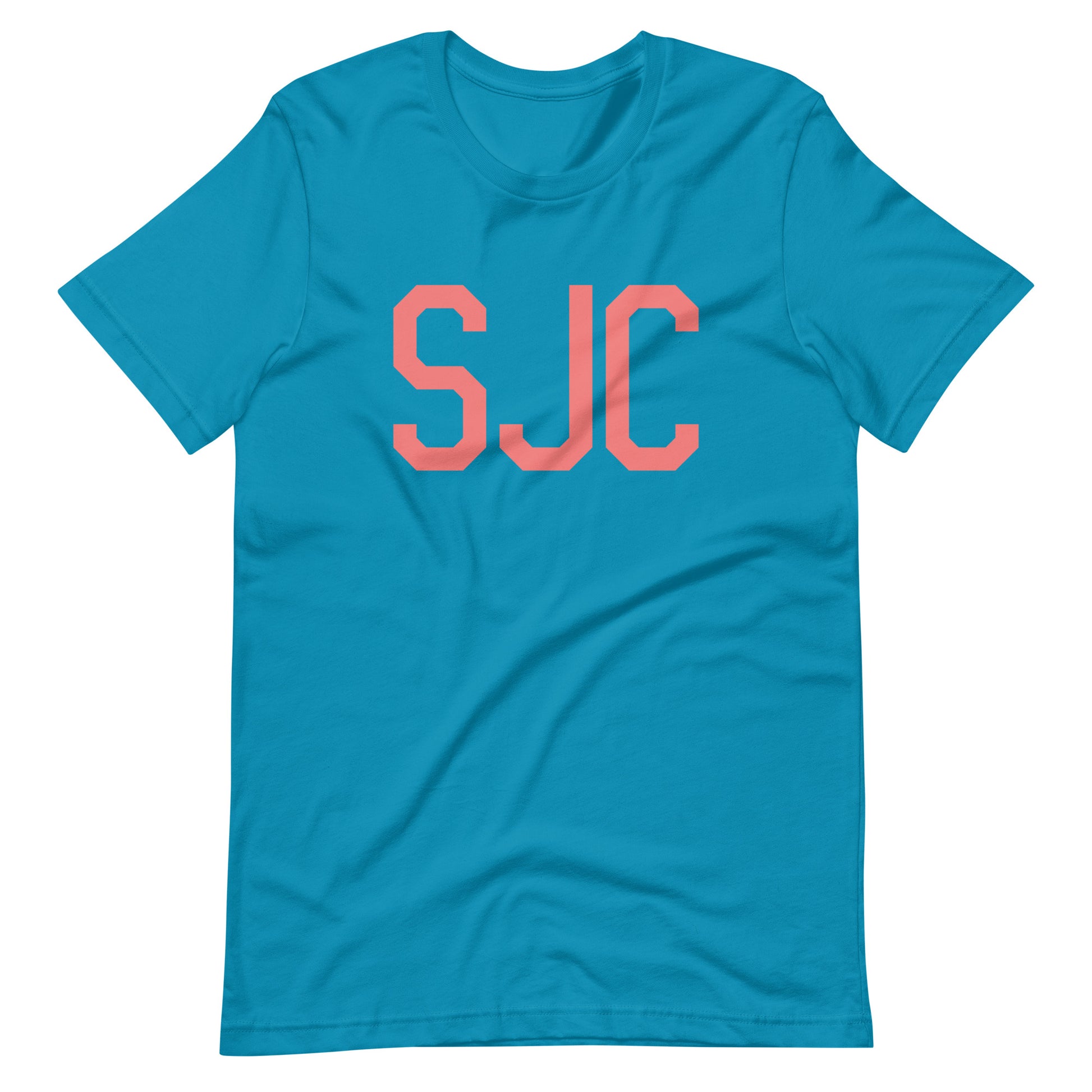 SJC San Jose Unisex T-Shirt • Air Force Lettering in Salmon Pink • YHM Designs - Image 02