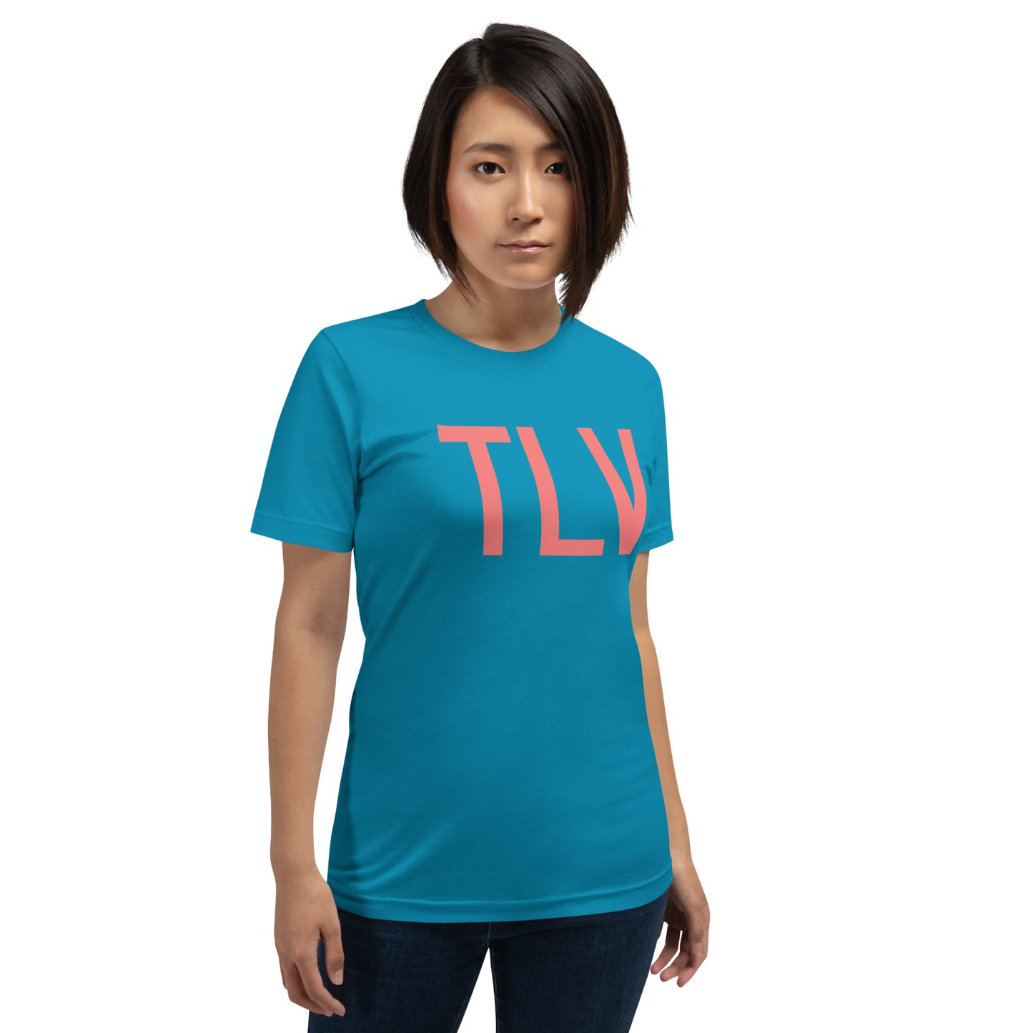 TLV Tel Aviv Unisex T-Shirt • Air Force Lettering in Salmon Pink • YHM Designs - Image 07