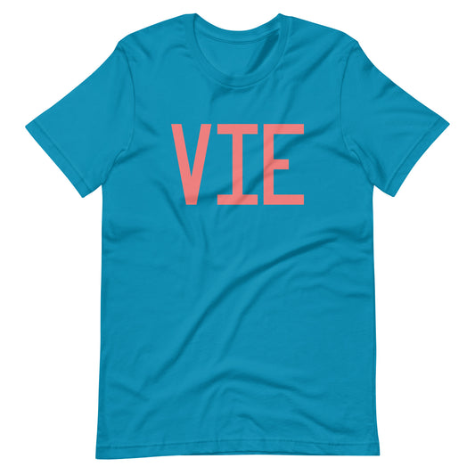 VIE Vienna Unisex T-Shirt • Air Force Lettering in Salmon Pink • YHM Designs - Image 02