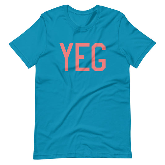 YEG Edmonton Unisex T-Shirt • Air Force Lettering in Salmon Pink • YHM Designs - Image 02