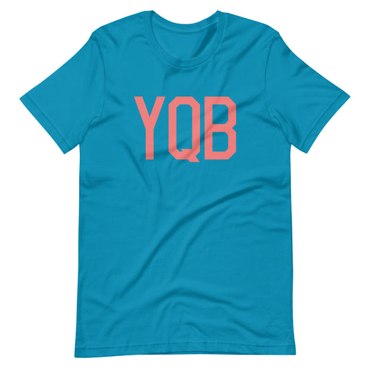 YQB Quebec City Unisex T-Shirt • Air Force Lettering in Salmon Pink • YHM Designs - Image 02