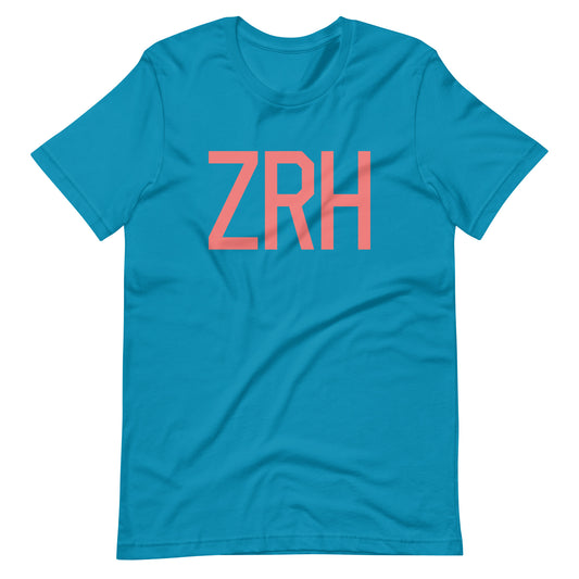 ZRH Zurich Unisex T-Shirt • Air Force Lettering in Salmon Pink • YHM Designs - Image 02