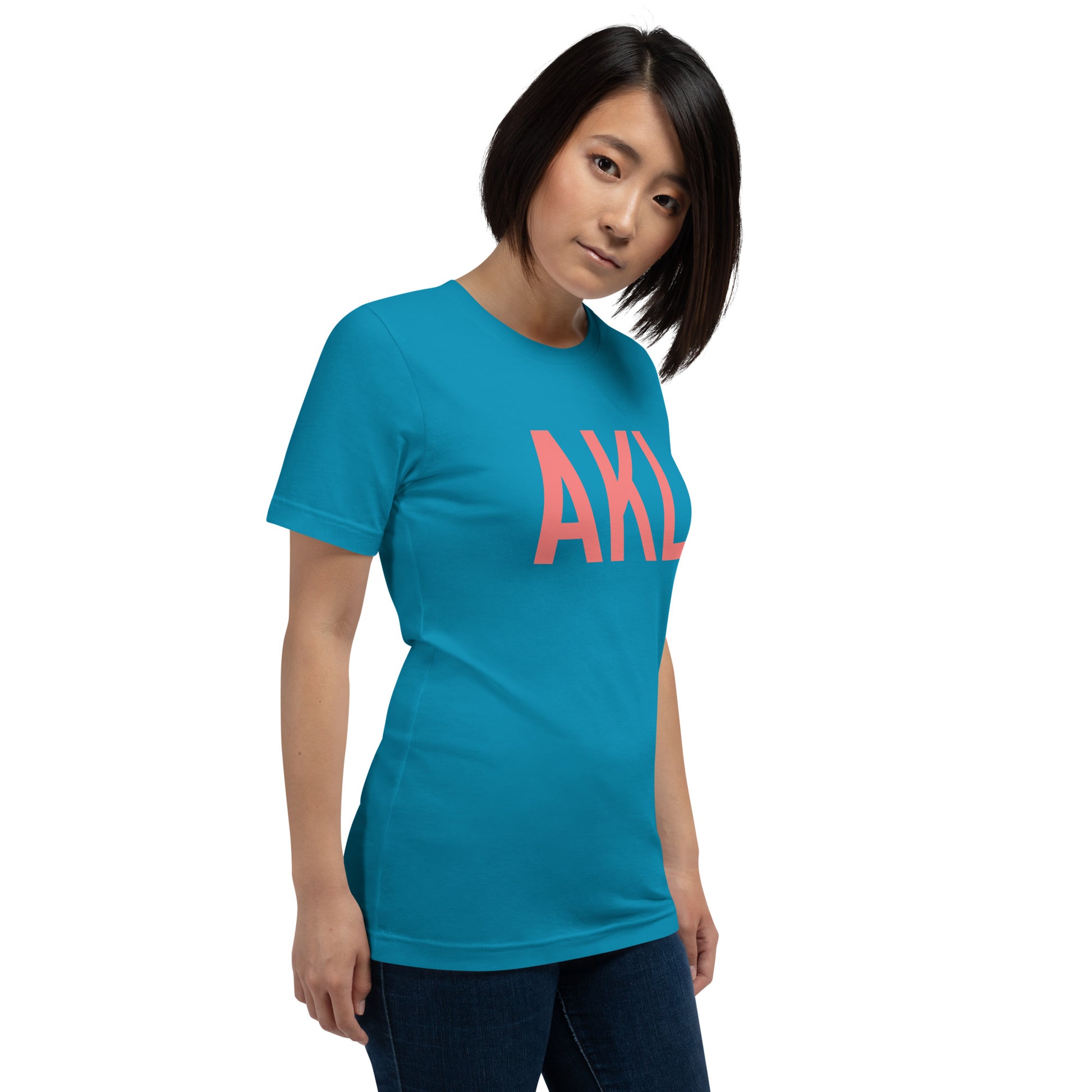 AKL Auckland Unisex T-Shirt • Air Force Lettering in Salmon Pink • YHM Designs - Image 08