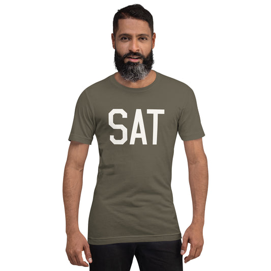 Airport Code T-Shirt - White Graphic • SAT San Antonio • YHM Designs - Image 01