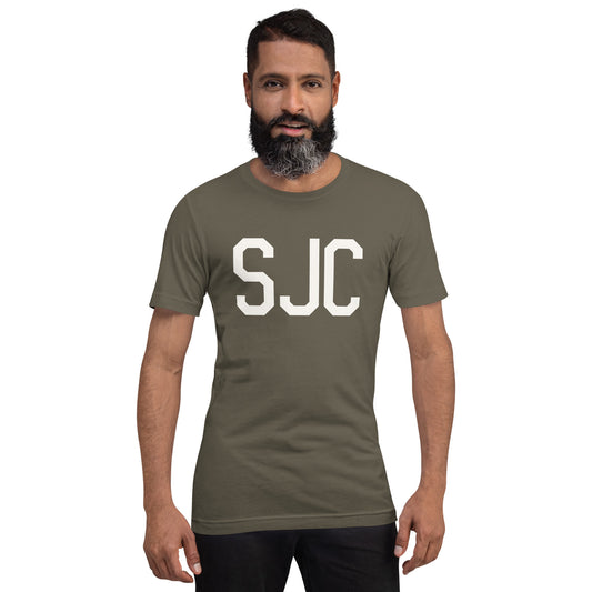 Airport Code T-Shirt - White Graphic • SJC San Jose • YHM Designs - Image 01