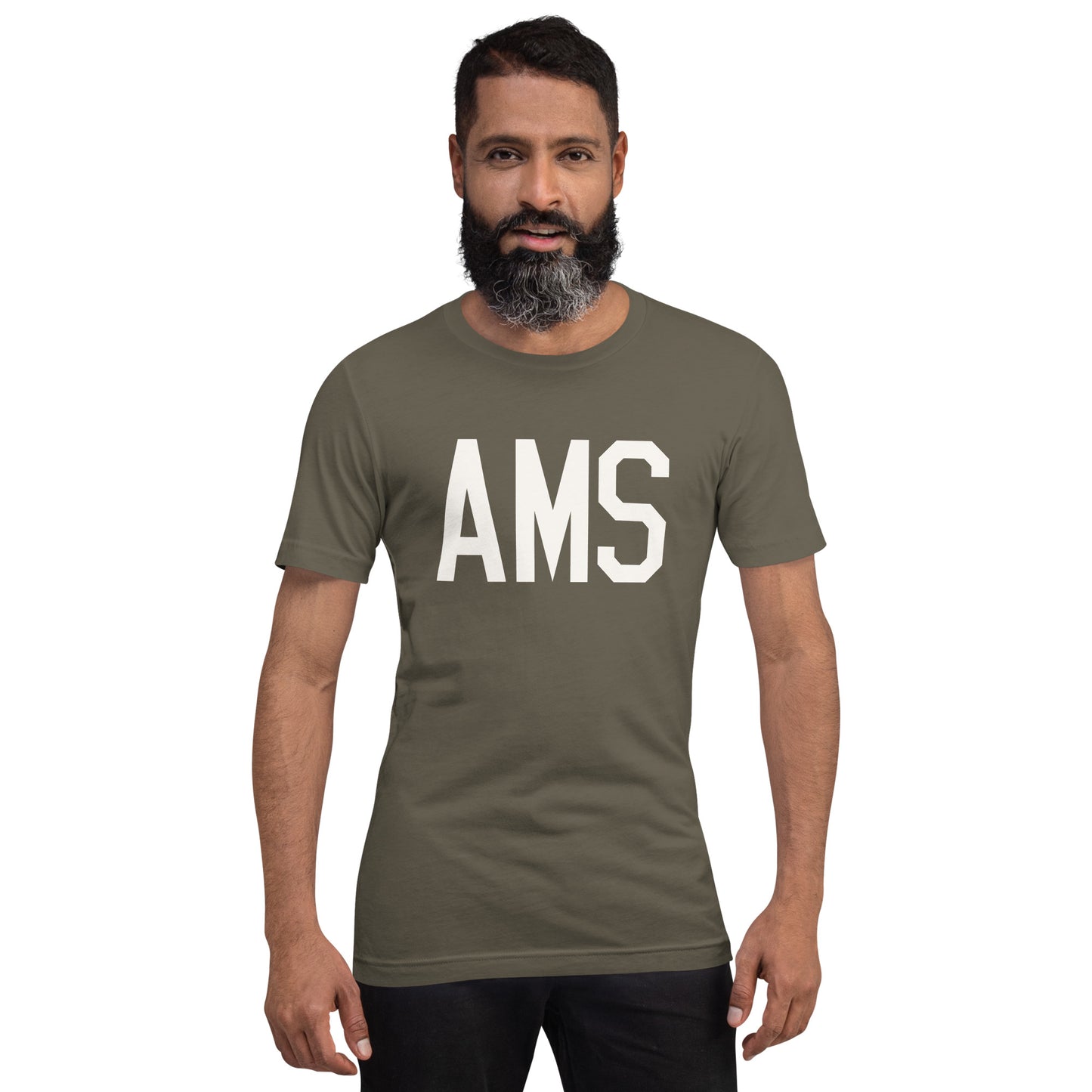 Airport Code T-Shirt - White Graphic • AMS Amsterdam • YHM Designs - Image 01