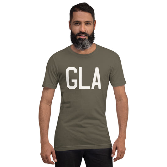 Airport Code T-Shirt - White Graphic • GLA Glasgow • YHM Designs - Image 01