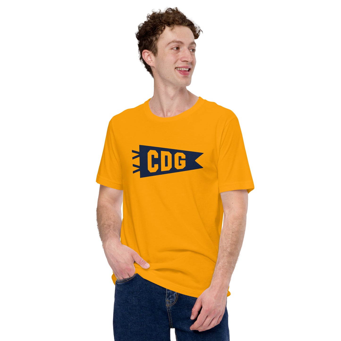 CDG Paris Unisex T-Shirt • Banner Design in Navy Blue • YHM Designs - Image 05