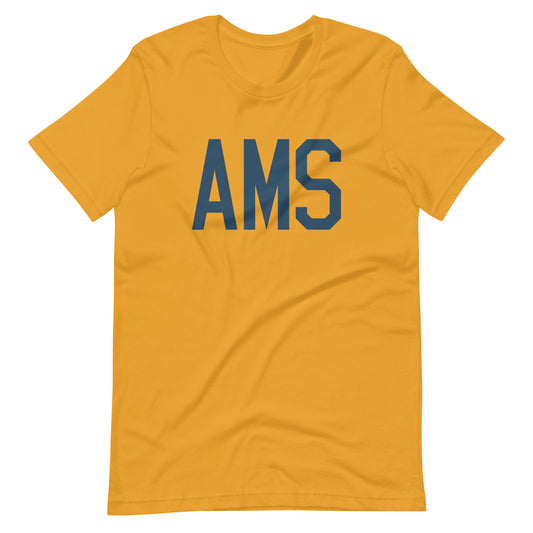 AMS Amsterdam Unisex T-Shirt • Air Force Lettering in Arapawa Blue • YHM Designs - Image 02