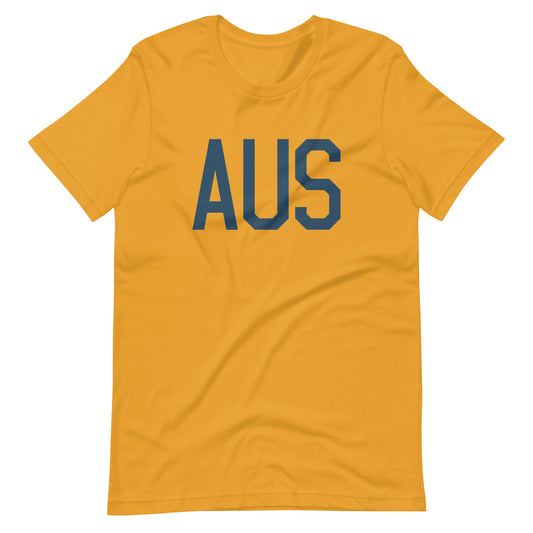 AUS Austin Unisex T-Shirt • Air Force Lettering in Arapawa Blue • YHM Designs - Image 02