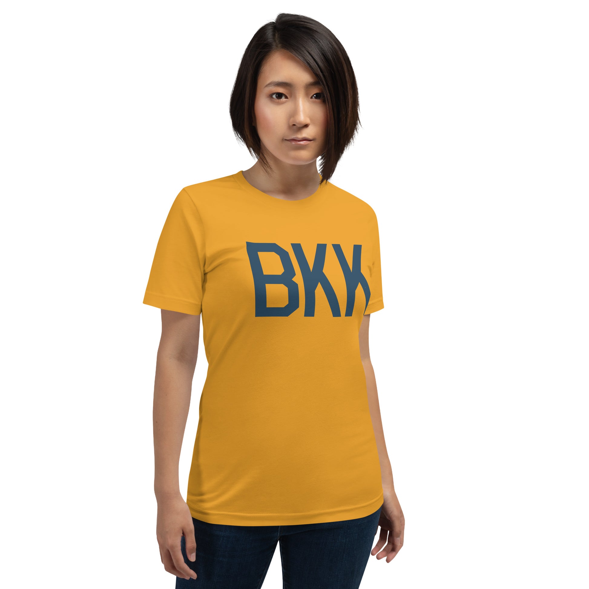 BKK Bangkok Unisex T-Shirt • Air Force Lettering in Arapawa Blue • YHM Designs - Image 07