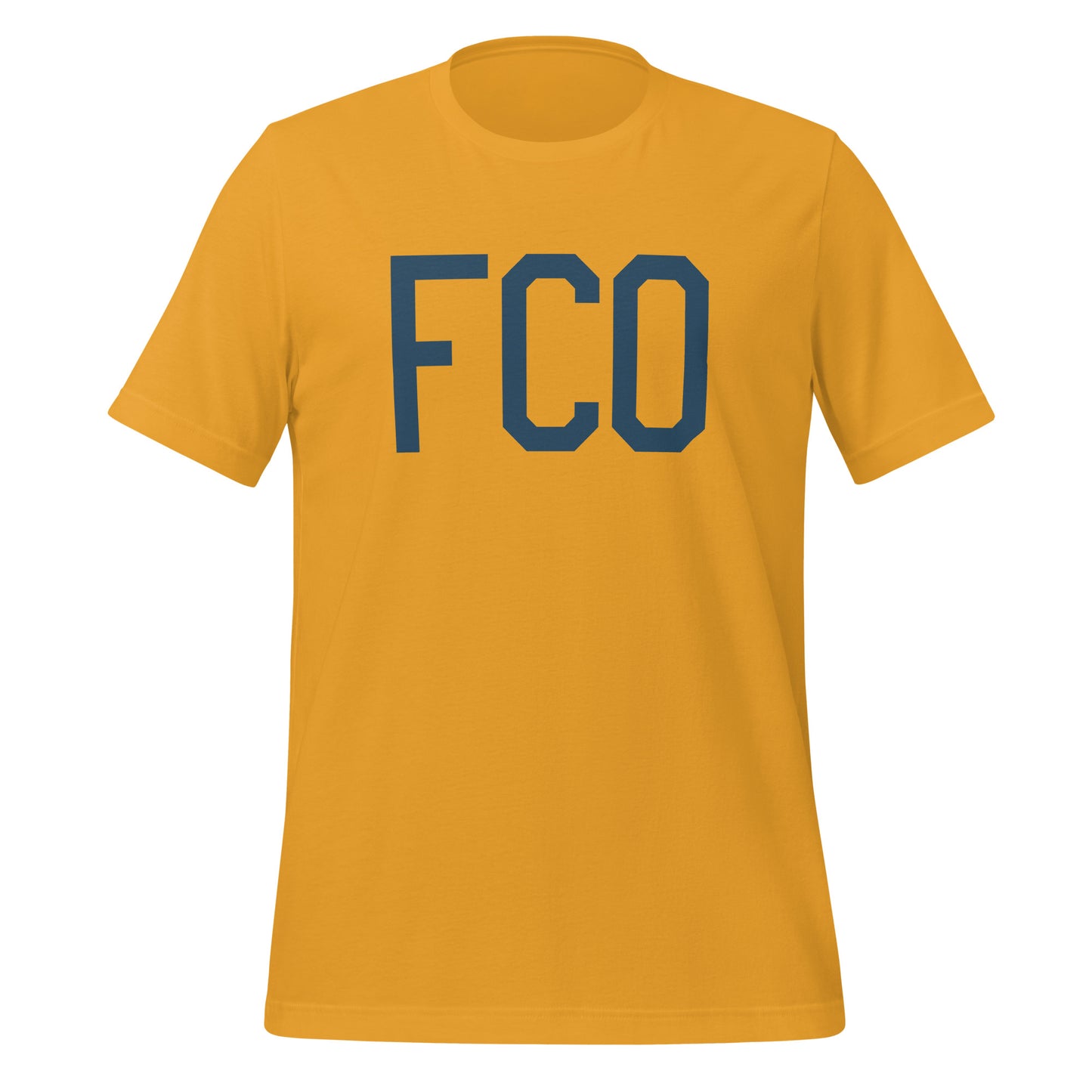 FCO Rome Unisex T-Shirt • Air Force Lettering in Arapawa Blue • YHM Designs - Image 06