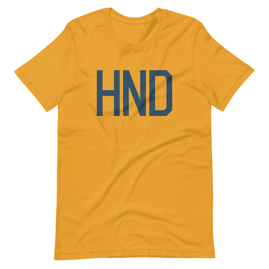 HND Tokyo Unisex T-Shirt • Air Force Lettering in Arapawa Blue • YHM Designs - Image 02