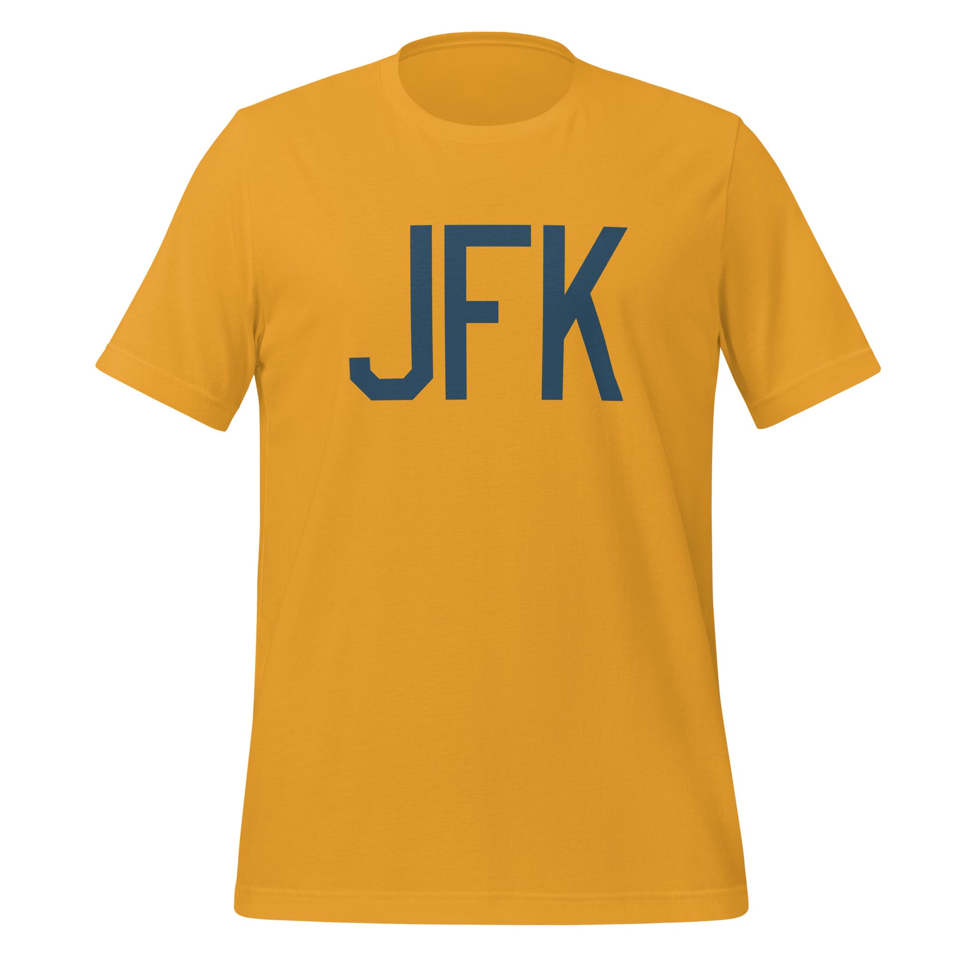 JFK New York City Unisex T-Shirt • Air Force Lettering in Arapawa Blue • YHM Designs - Image 06