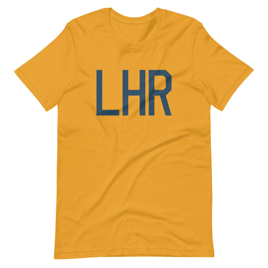 LHR London Unisex T-Shirt • Air Force Lettering in Arapawa Blue • YHM Designs - Image 02