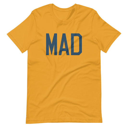 MAD Madrid Unisex T-Shirt • Air Force Lettering in Arapawa Blue • YHM Designs - Image 02