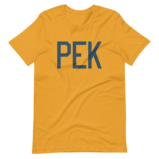 PEK Beijing Unisex T-Shirt • Air Force Lettering in Arapawa Blue • YHM Designs - Image 02