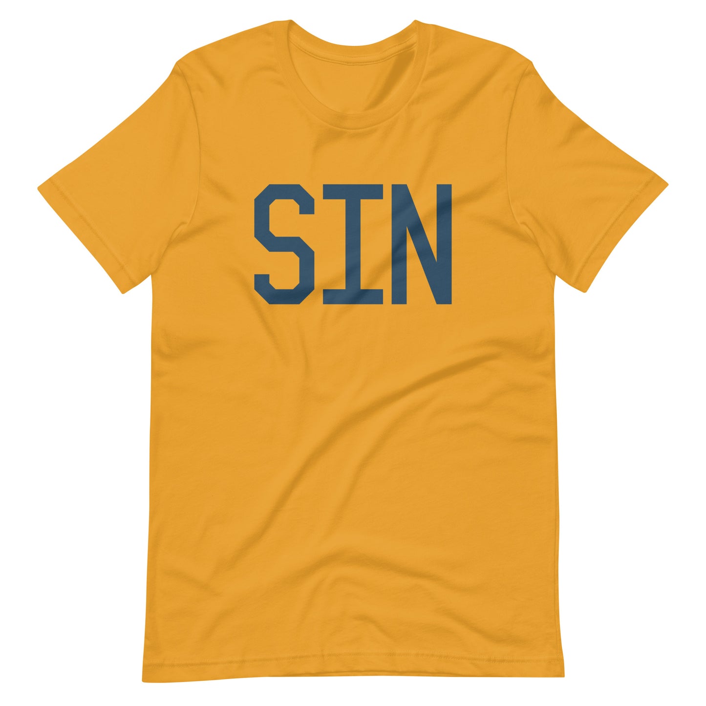 SIN Singapore Unisex T-Shirt • Air Force Lettering in Arapawa Blue • YHM Designs - Image 02