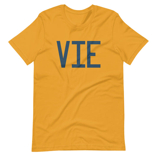 VIE Vienna Unisex T-Shirt • Air Force Lettering in Arapawa Blue • YHM Designs - Image 02