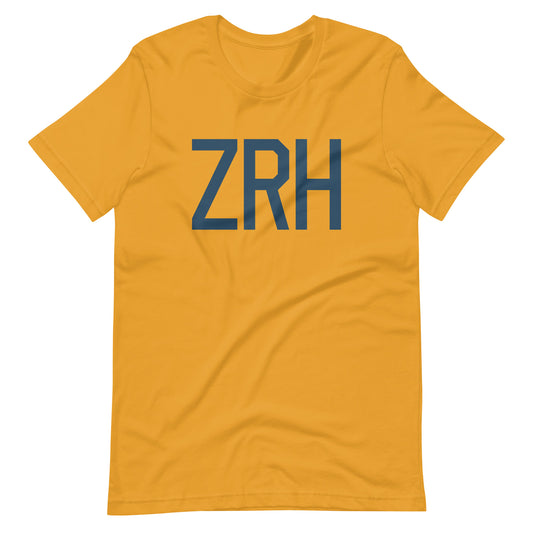 ZRH Zurich Unisex T-Shirt • Air Force Lettering in Arapawa Blue • YHM Designs - Image 02