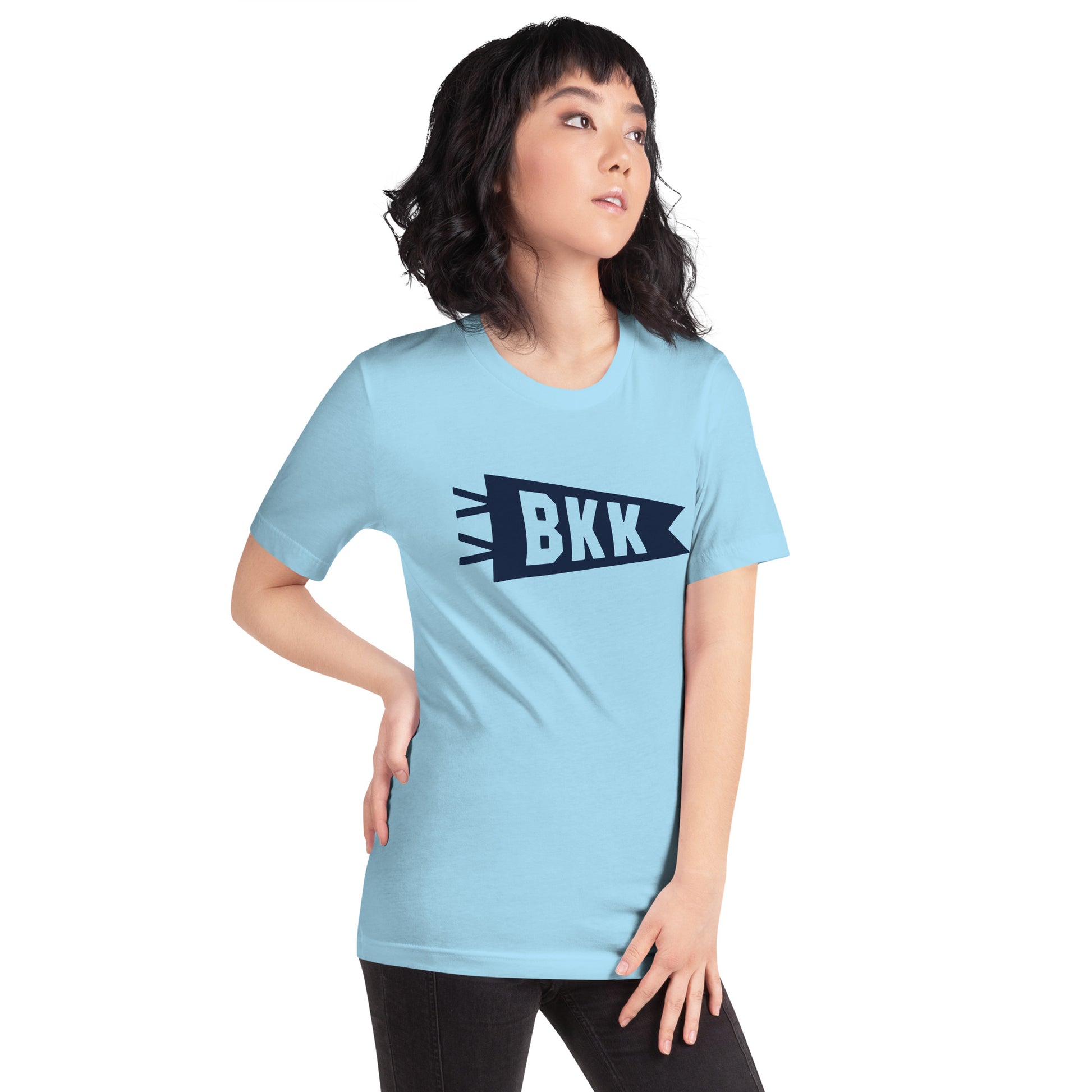 BKK Bangkok Unisex T-Shirt • Banner Design in Navy Blue • YHM Designs - Image 07