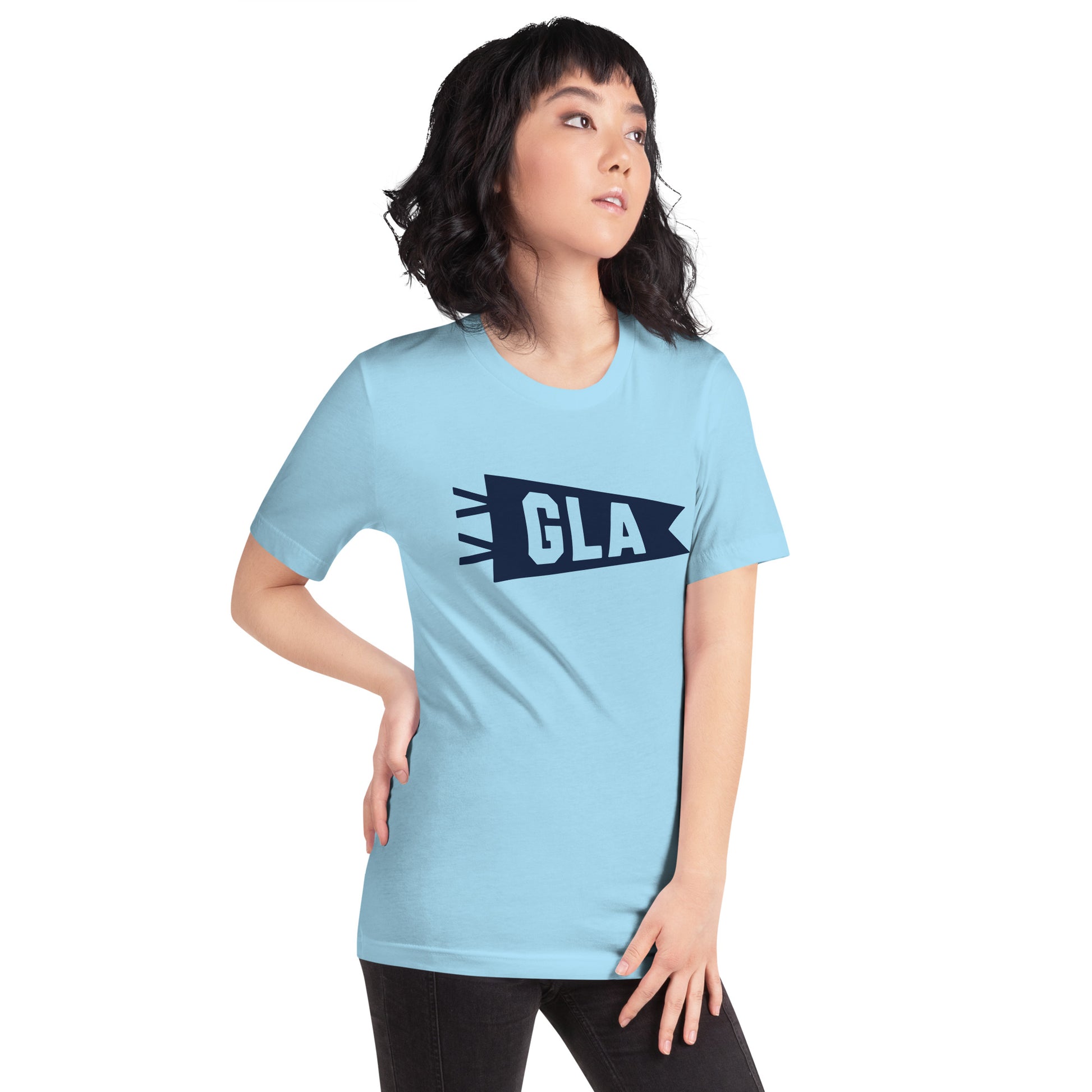 Airport Code T-Shirt - Navy Blue Graphic • GLA Glasgow • YHM Designs - Image 07