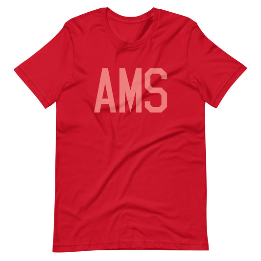 AMS Amsterdam Unisex T-Shirt • Air Force Lettering in Salmon Pink • YHM Designs - Image 01