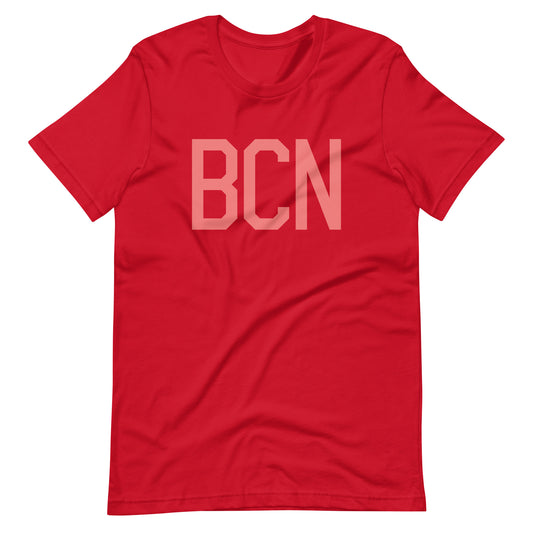 BCN Barcelona Unisex T-Shirt • Air Force Lettering in Salmon Pink • YHM Designs - Image 01