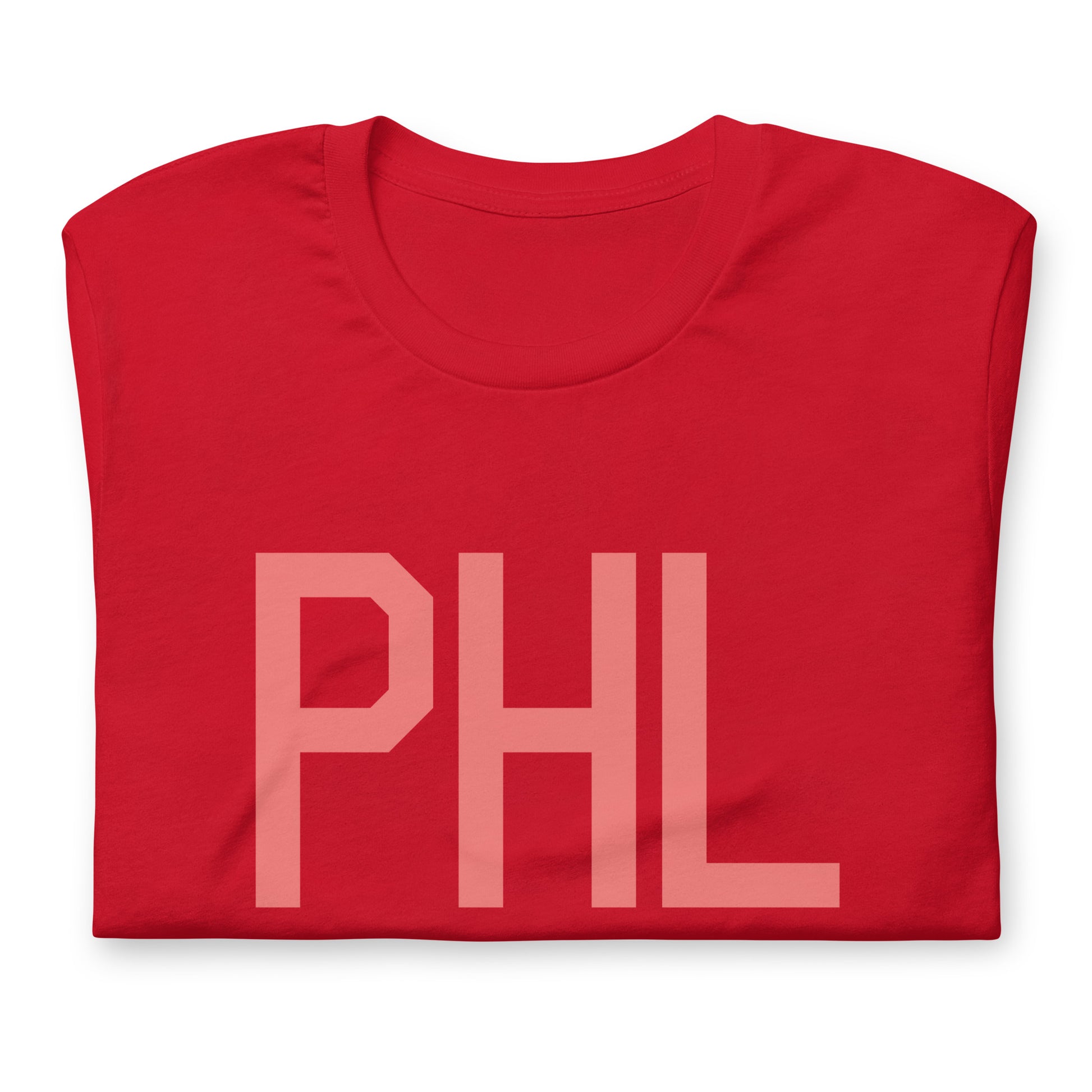 PHL Philadelphia Unisex T-Shirt • Air Force Lettering in Salmon Pink • YHM Designs - Image 05
