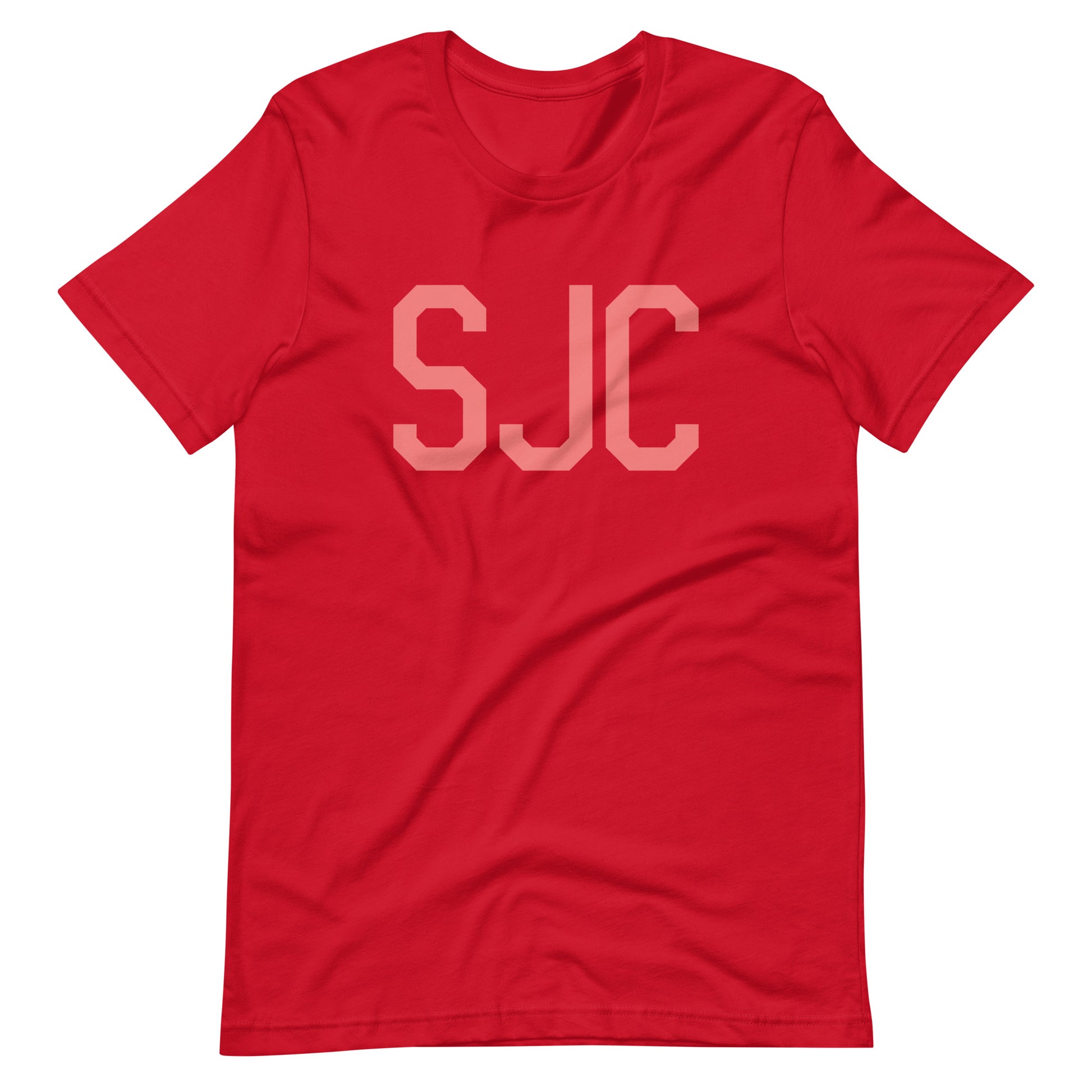 SJC San Jose Unisex T-Shirt • Air Force Lettering in Salmon Pink • YHM Designs - Image 01