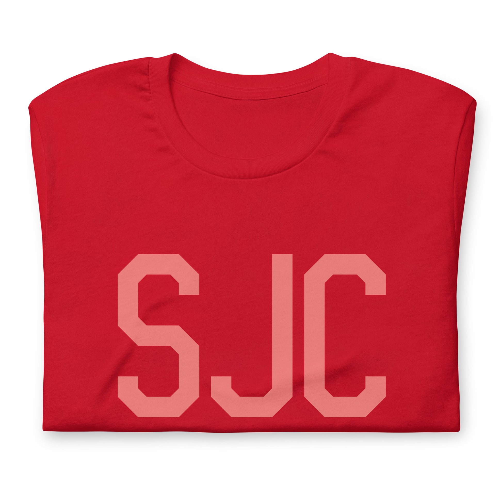 SJC San Jose Unisex T-Shirt • Air Force Lettering in Salmon Pink • YHM Designs - Image 05